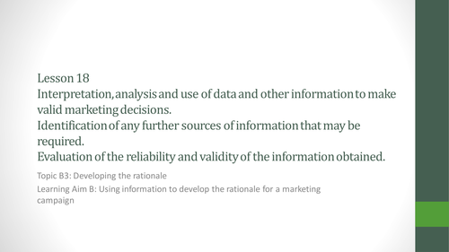 Unit 2 Developing a Marketing Campaign Lesson 18 Interpretation and analysis of data