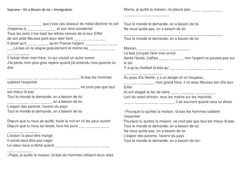 Immigration song Gapfill