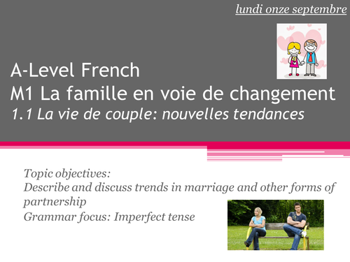 Vie de Couple Nouvelles Tendances PPT/ Activities A-Level French