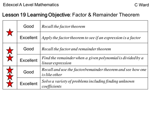 AS Level 2017 Mathematics Lessons 19 and 20 Factor Theorem