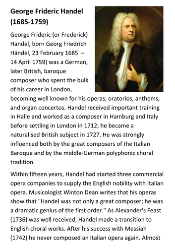 George Frideric Handel Handout