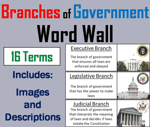 Branches of Government Word Wall Cards