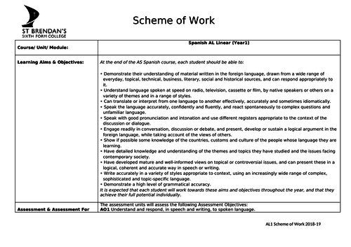 AL1 Spanish Scheme of Work 18-19 (new A Level) - AQA