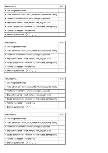 English KS2 Explanation text checklist