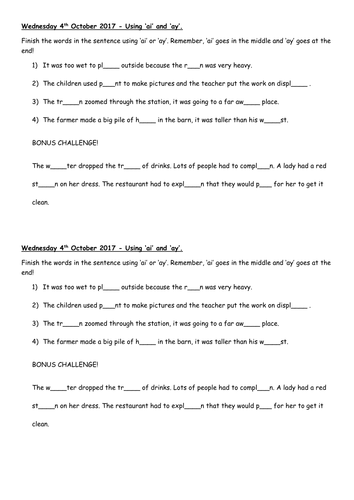 Using 'ai' and 'ay' in sentences.