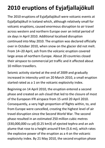 2010 eruptions of Eyjafjallajökull Handout