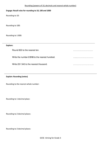 Rounding powers of 10, whole numbers and Significant Figures. GCSE Revision worksheet