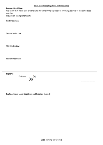 Index laws GCSE Revision Worksheets