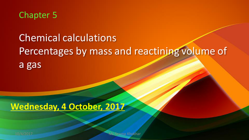 chemical calulation/ prcentage and volume of gas