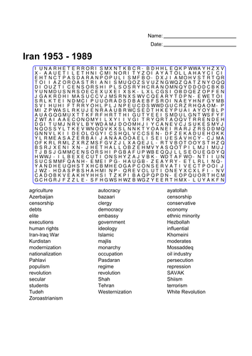 Word search - Iran 1953-1989