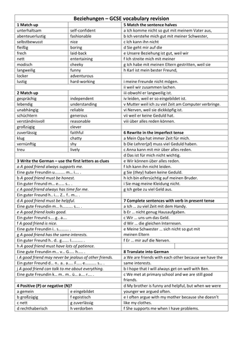 Beziehungen  Higher GCSE German vocabulary revision - Relationships