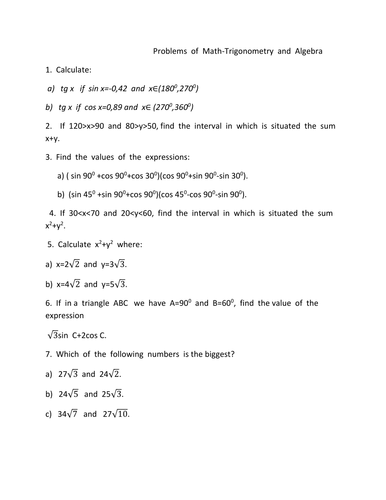 Problems of Math-Trigonometry and Algebra