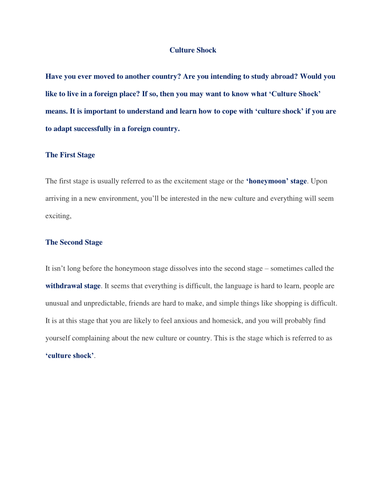 IB English B: What is Culture Shock?