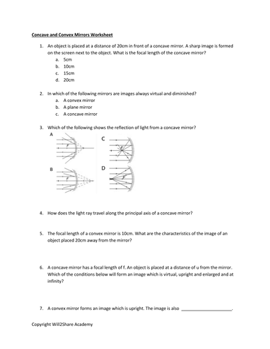 FREE : Concave and Convex Mirrors Worksheet