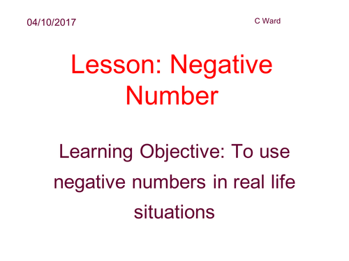 WHOLE LESSON: USES OF NEGATIVE NUMBER