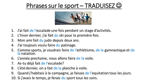 Le sport - traductions de phrases