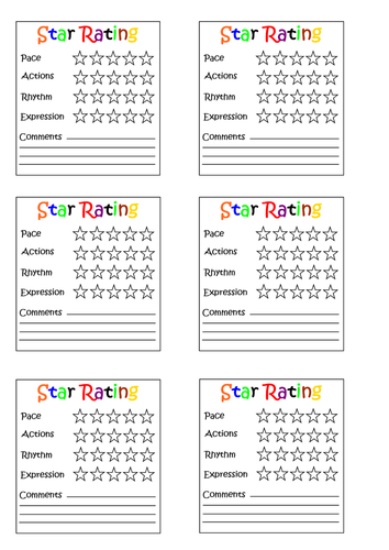 English KS2 Peer assessment star rating