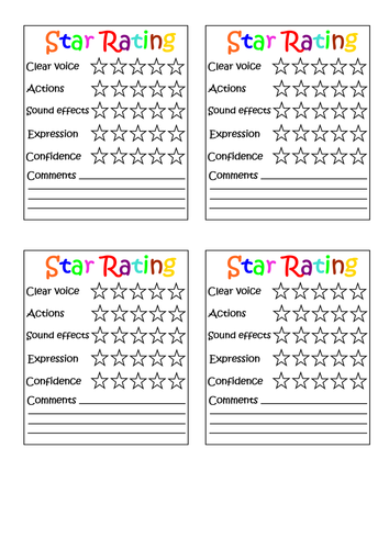English KS2 Peer assessment star rating (version 2)