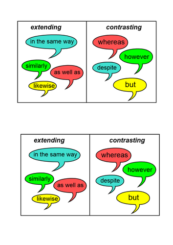 English KS2 Vocabulary for extending and contrasting sentences