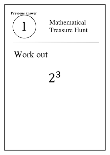A "treasure hunt" activity on powers (includes negative and fractional powers)