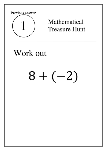 A "treasure hunt" activity on positive and negative numbers (all 4 operations)