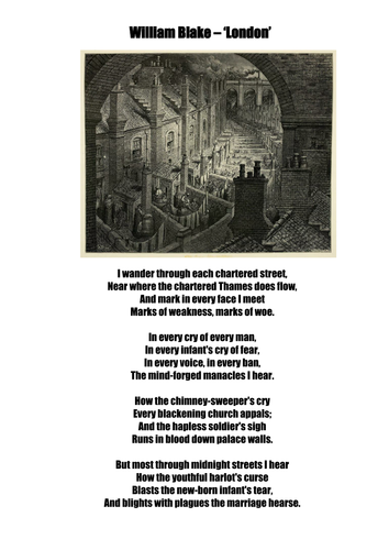'London' by William Blake: copy of the poem with great illustration for starter
