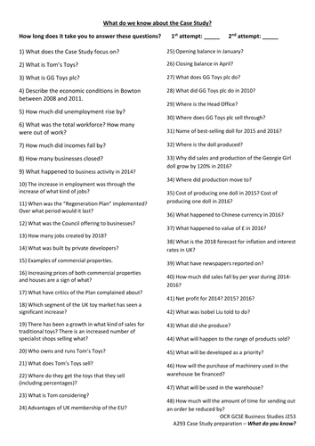 OCR GCSE Business Studies J253 - A293 Case Study 2018 - Bowton, Tom's Toys, GG Toys plc