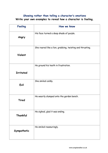Improve creative writing - differentiated show don't tell worksheets