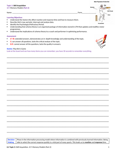 A-Level PE EDEXCEL (spec 2016) 3.7: Memory Models (Part 2)