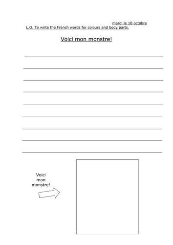 Voici mon monstre format sheets, differentiated three ways, French body parts and colours