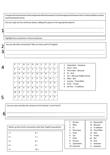 Connectives worksheet