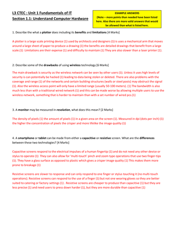 CTEC IT - Cambridge Technicals in IT (2016) - Unit 1: Fundamentals of IT - Section LO1 Test