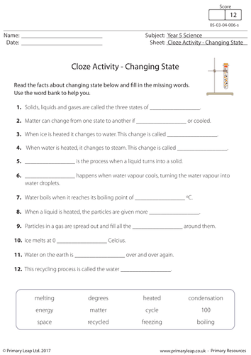 Cloze Activity Changing State Teaching Resources