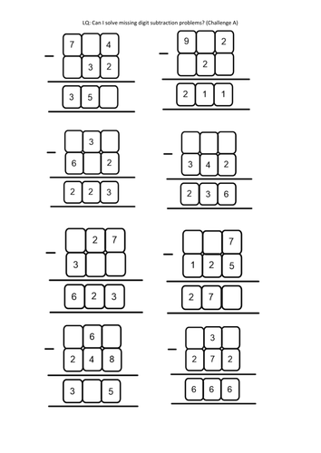 Missing Digits In Addition And Subtraction