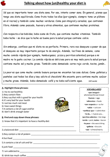 KS4 Spanish - My (un)healthy diet