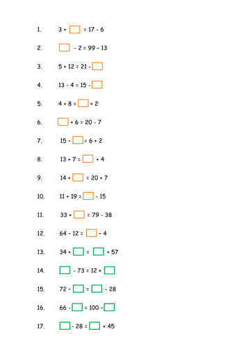 Year 4/5 Balancing equations - understanding the equal sign and the inverse.