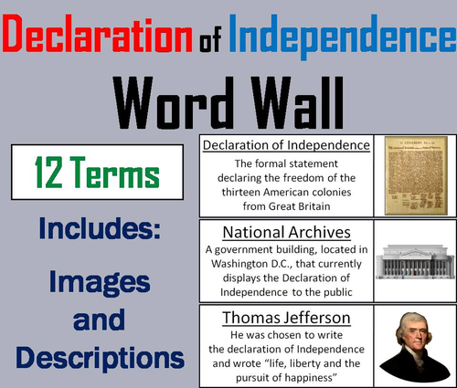 Declaration of Independence Word Wall Cards