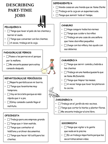 KS4 Spanish: Part time jobs