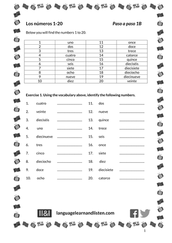 los numeros 1 20 numbers 1 20 teaching resources