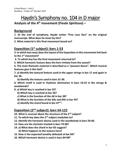 Haydn's Symphony No. 104 (Movements III & IV) - Questions