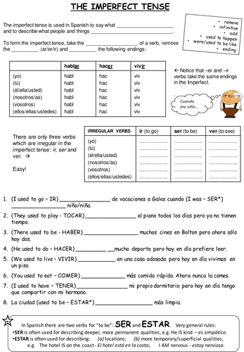 ks4 spanish imperfect tense worksheet teaching resources