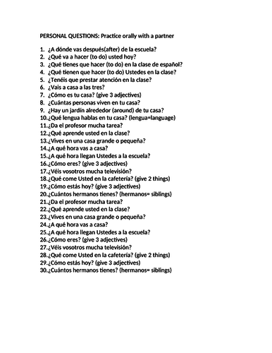 Questions: Present tense (Regular and Irregular verbs)