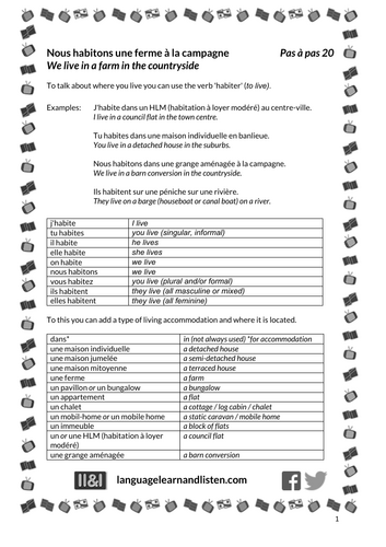 Nous habitons une ferme à la campagne (We live in a farm in the countryside)