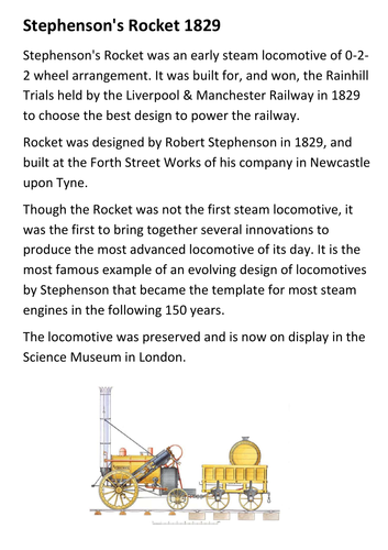 Stephenson's Rocket 1829 Handout