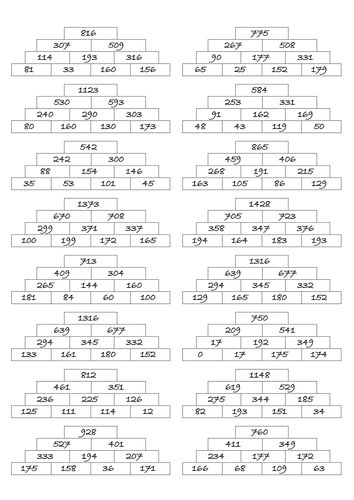 Y5 inverse (addition/subtraction) pyramids with missing numbers - labels/stickers