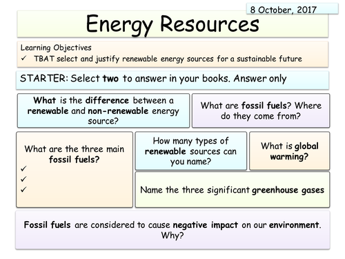 New AQA Physics (Energy unit) - Energy Resources