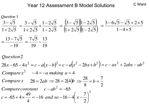 Year 12 A level Mathematics Interim Assessment 2