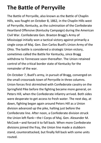 The Battle of Perryville Handout