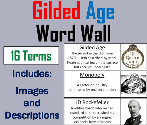 The Gilded Age and Robber Barons Word Wall Cards