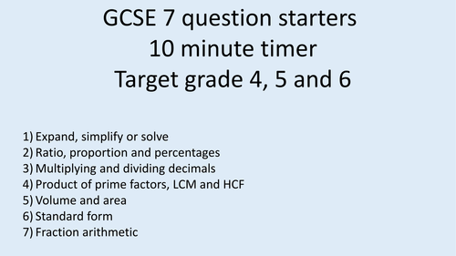10 GCSE grade 4 5 6 starters non calculator with answers and timer